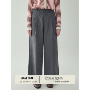 「北島AMUU」復古灰色壓褶闊腿休閑西裝褲女春秋新款寬松直筒長褲