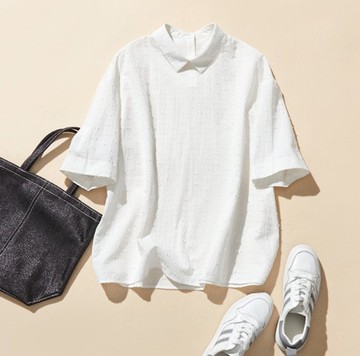 5分袖套頭衫，採用棉質裁片布料，打造隨性時髦感 230707-1