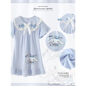 公主風兒童裙女生睡裙薄款家居服短袖中長裙夏季玉桂狗夏天大耳狗