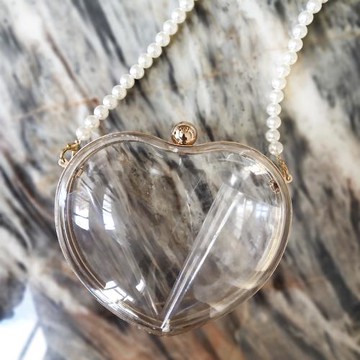 心形透明愛心包可愛桃心包仙女斜跨單肩亞克力小包珍珠鏈條包包