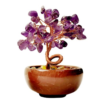 財神小舖 聚寶進財 紫水晶招財樹 EM-2701-1  紫色 + 棕色  10 x 6cm