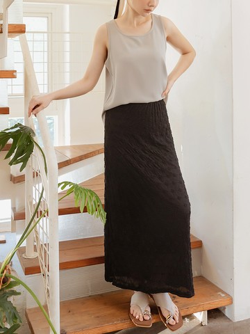 小花蕾絲腰鬆緊長裙