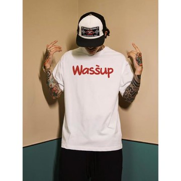 WASSUP潮牌重磅美式夏季短袖T恤男字母印花百搭寬松情侶體恤上衣