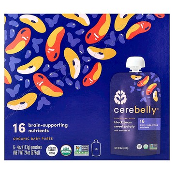 Cerebelly, 有機嬰兒果泥，黑豆甜薯配酪梨油，6 袋，每袋 4 盎司（113 克）
