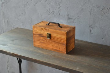 0310mito 日本產檜木箱型木盒 收納盒 M 尺寸 黑色鐵件角