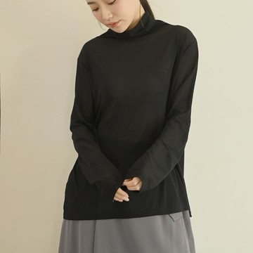 組裝感-長袖網紗+背心上衣-黑色