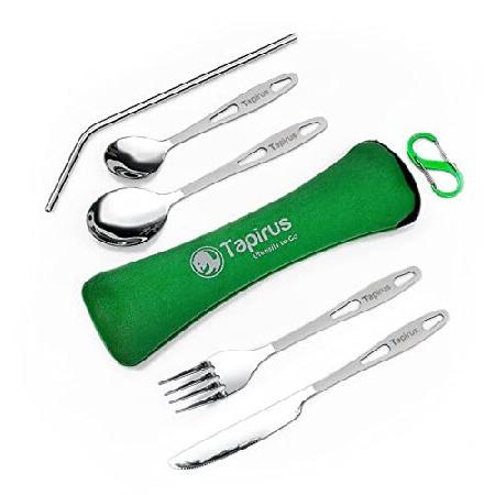 Tapirus Camp Utensils To Go 6-piece Portable Set Durable Stainless Steel Light Weight Silverware With Waterproof Carrying Case Ideal Equipment