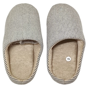 ego life 日式直條紋防滑靜音麂皮鞋底保暖包頭室內居家拖鞋  藍色  1雙  XL