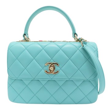 【二手名牌BRAND OFF】CHANEL 香奈兒【再降價】綠色 羊皮 金扣 鍊帶 Trendy CC Top Handle Flap 肩背包 AS4654