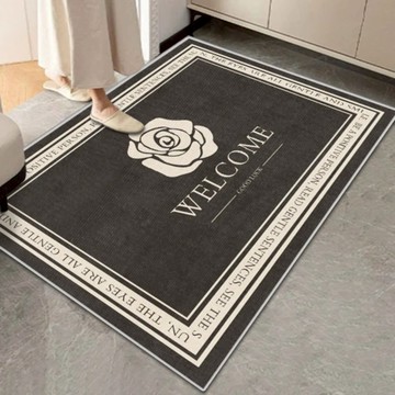 AFAMIC 艾法 迎賓落塵吸水歡迎光臨WELCOME玄關腳踏墊/水晶絨印花地墊  玫瑰 灰黑色  1個  90 x 60cm