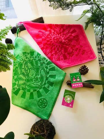 我是台灣人原創插畫角色-卷心菜台灣群島-厚磅毛巾布方巾擦手巾