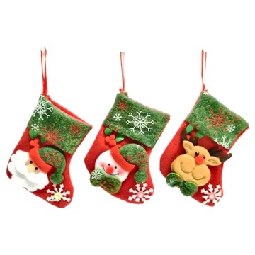 摩達客 紅綠雪花玩偶小聖誕襪吊飾 7.5吋 三入組  紅色 + 綠色  1組
