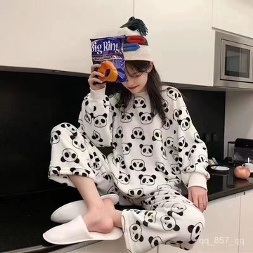 台灣出貨 珊瑚絨睡衣女 秋冬季加絨毛茸睡衣 圓領法蘭絨家居服 女生睡衣 可愛睡衣 卡通睡衣 長袖睡衣 秋冬睡衣 加絨睡衣