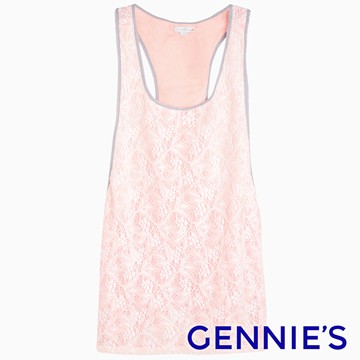 Gennies奇妮 蕾絲挖背長版背心-粉(G3322)
