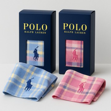 RALPH LAUREN POLO 經典粉彩格紋小馬刺繡純棉方巾禮盒(三色任選 深藍禮盒款 送禮首選)