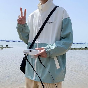 夾克外套男春秋款美式拼接撞色運動上衣高級感潮牌帥氣男生沖鋒衣