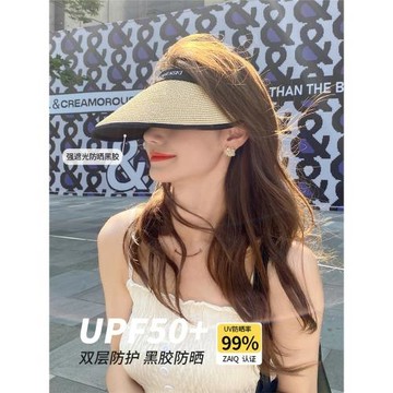 OVANCY日本黑膠防曬帽女防紫外線遮陽草帽夏季戶外遮臉空頂太陽帽