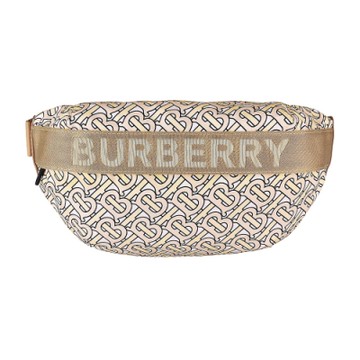 BURBERRY 巴寶莉 刺繡LOGO尼龍飾刺繡帆布拉鍊腰包(展示品/米x金帶)