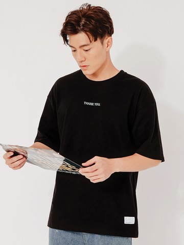 厚磅棉基本款文字印花短袖上衣