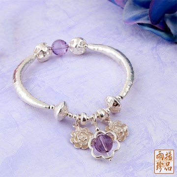 銀花紫水晶手鍊 (招貴人/辟邪擋煞/佛教七寶/925純銀)