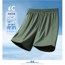 夏季冰絲動短褲 輕薄透氣休褲 鬆緊抽繩五分短褲 冰絲速運動褲 黑色短褲 休閒短褲男 健身跑步短褲