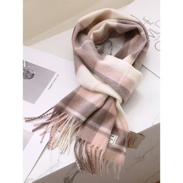 100%Wool羊毛圍巾女冬季百搭學生格子情侶保暖圍脖女朋友生日禮物