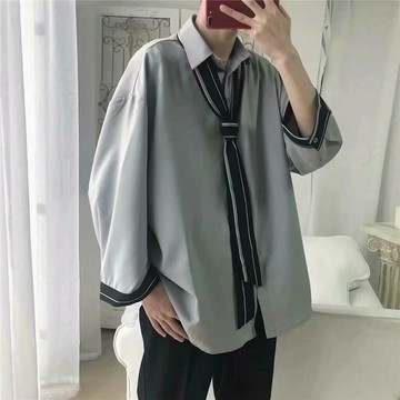 福利??【MLM】??贈領帶 S-3XL oversized 襯衣 韓國襯衣簡約翻領帥氣個性襯衣 學院BF風襯衣 男襯衫