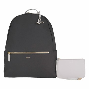 agnes b. 金屬agnes b. 附零錢包尼龍後背包(深鐵灰)中