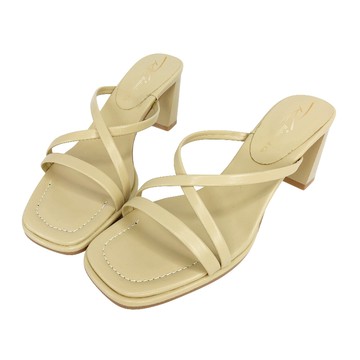 Parsons 法式優雅交叉細帶方頭粗跟涼拖鞋