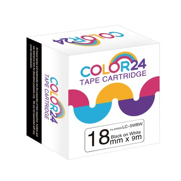 Color24 for EPSON LC-5WBW / LK-5WBW 高黏性系列 白底黑字 相容標籤帶 (寬度18mm)