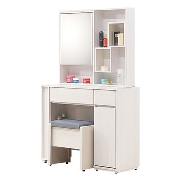 文創集 萊迪3尺開合式鏡台組合(含化妝椅)-91x40x162cm免組