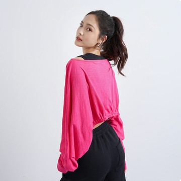 魅力桃花短版蝙蝠袖上衣(桃紅)-女