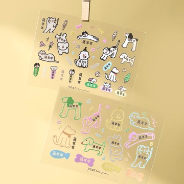 NEW 手繪原創水晶轉印貼客製化姓名貼線條貓狗防水耐刮 2入4入