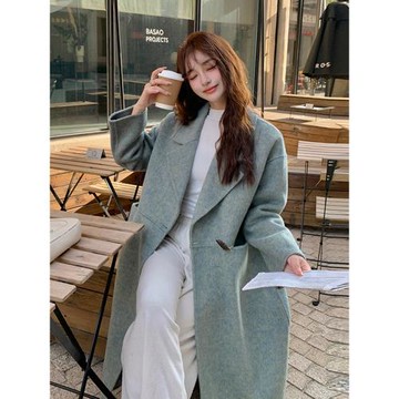 2025年秋冬新款高級感毛呢大衣女韓版寬松牛角扣氣質雙面羊絨外套