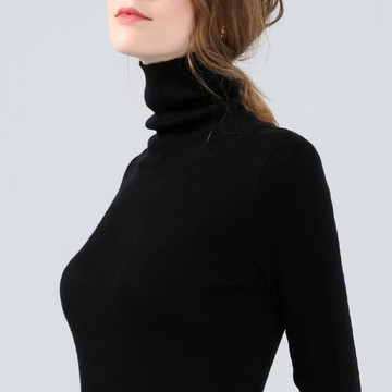 高領打底毛衣女秋冬黑色緊身堆堆領長袖上衣翻領薄款修身針織衫