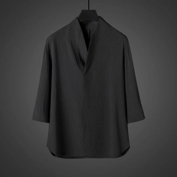 中式夏季男復古T恤寬松大碼褶皺上衣薄款透氣休閑兩件套百搭長褲