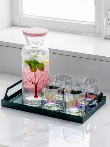 北歐冷水壺玻璃水壺家用水杯套裝大容量客廳冰水壺涼水壺帶托盤