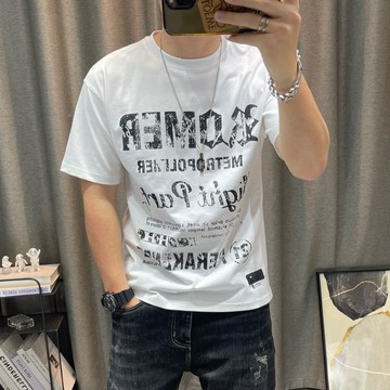 【上新 春夏短袖 男裝短袖T恤 男裝短袖上衣 短袖 T恤】短袖t恤衫男 夏季新款字母印花高端个性半袖体恤衫男装上衣