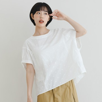 a la sha 點點繡花連袖剪接上衣