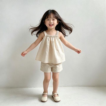 Mimo⭐女童韓版夏裝套裝女寶寶純色可愛背心娃娃衫短褲舒適兩件套