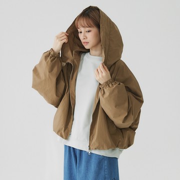 落肩立領連帽外套 咖啡F