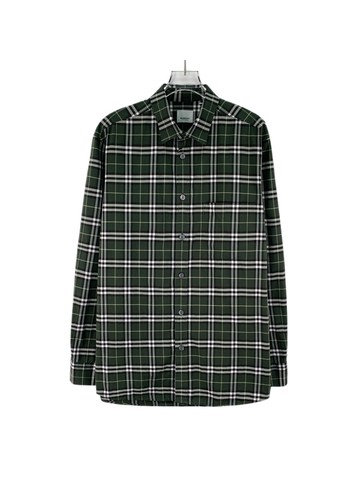 (L) burberry 棉質經典格紋翻領單排扣長袖襯衫