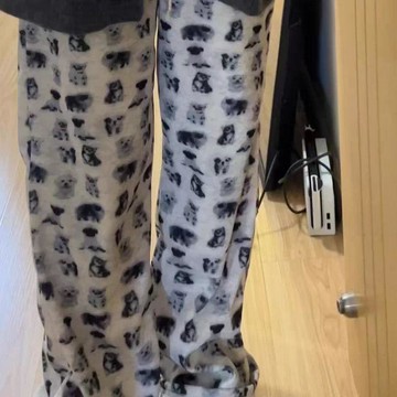 台灣出貨 卡通灰色圓點睡褲女春秋上新80-300斤特大碼可穿家居休閒簡約睡褲 長褲睡褲 居家褲 睡褲 家居褲 單件睡褲