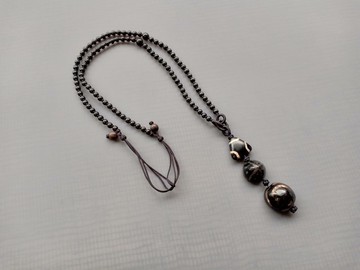 老黑瑪瑙木珠手工編結項鍊 – 古董老玉石 / 設計品