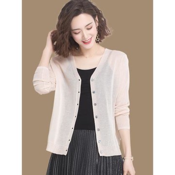 桑蠶絲針織開衫女夏薄款長袖外搭配裙子鏤空小衫冰絲披肩上衣外套