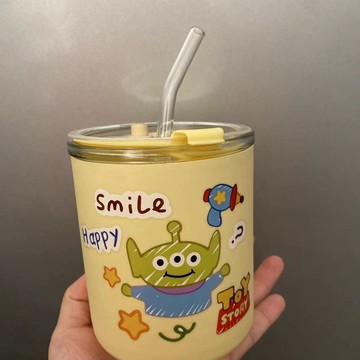 ✨臺灣出貨✨學生吸管玻璃杯男女情侶學校高顏值ins水杯飲料牛奶杯子辦公家用