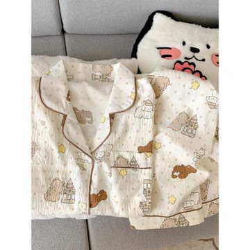 春秋款睡衣女長袖開衫云朵棉高級感可愛企鵝甜美網紅風家居服套裝