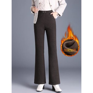 羊毛呢微喇褲加絨褲子女冬季洋氣媽媽加厚羊絨長褲高腰顯瘦喇叭褲