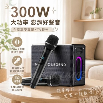 現貨隔日達【藍芽音響 一鍵消除原音】卡拉OK 行動KTV  300W大功率 重低音喇叭 家庭KTV 重低音音響 藍牙喇叭