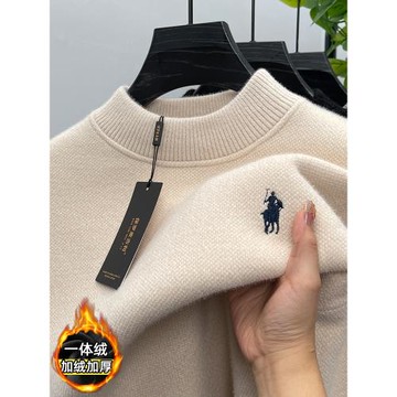 高端保羅一體絨半高領雪尼爾毛衣男士加絨加厚保暖上衣冬裝打底衫